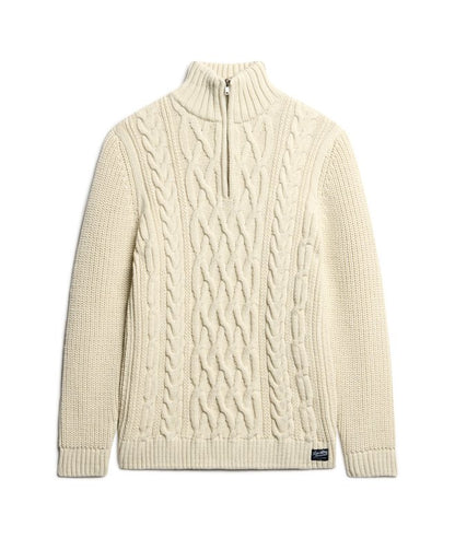 Superdry Jacob Cable Knit Half Zip - Ecru