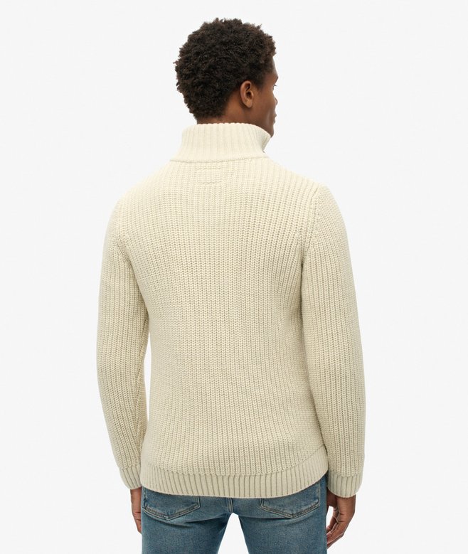 Superdry Jacob Cable Knit Half Zip - Ecru