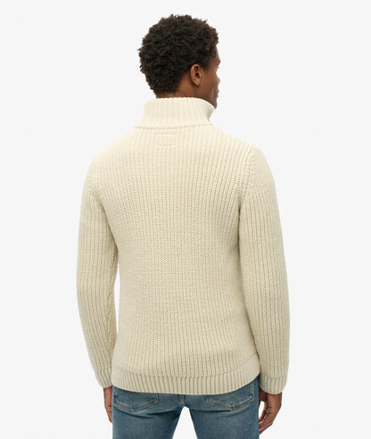 Superdry Jacob Cable Knit Half Zip - Ecru