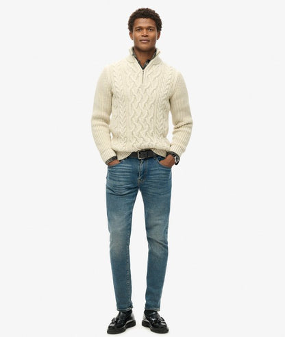 Superdry Jacob Cable Knit Half Zip - Ecru