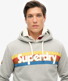 Superdry Retro Stripe Logo Hoodie - Grey Marl