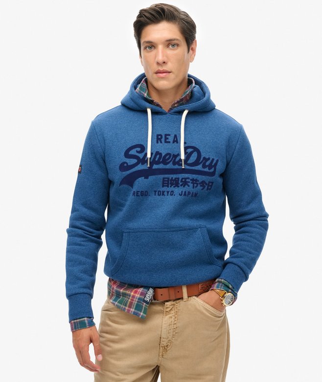 Superdry Tonal Vintage Logo Hoodie - Bright Blue Marl