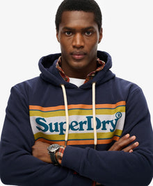 Superdry Venue Logo Stripe Relaxed Hoodie - Blue Navy Marl