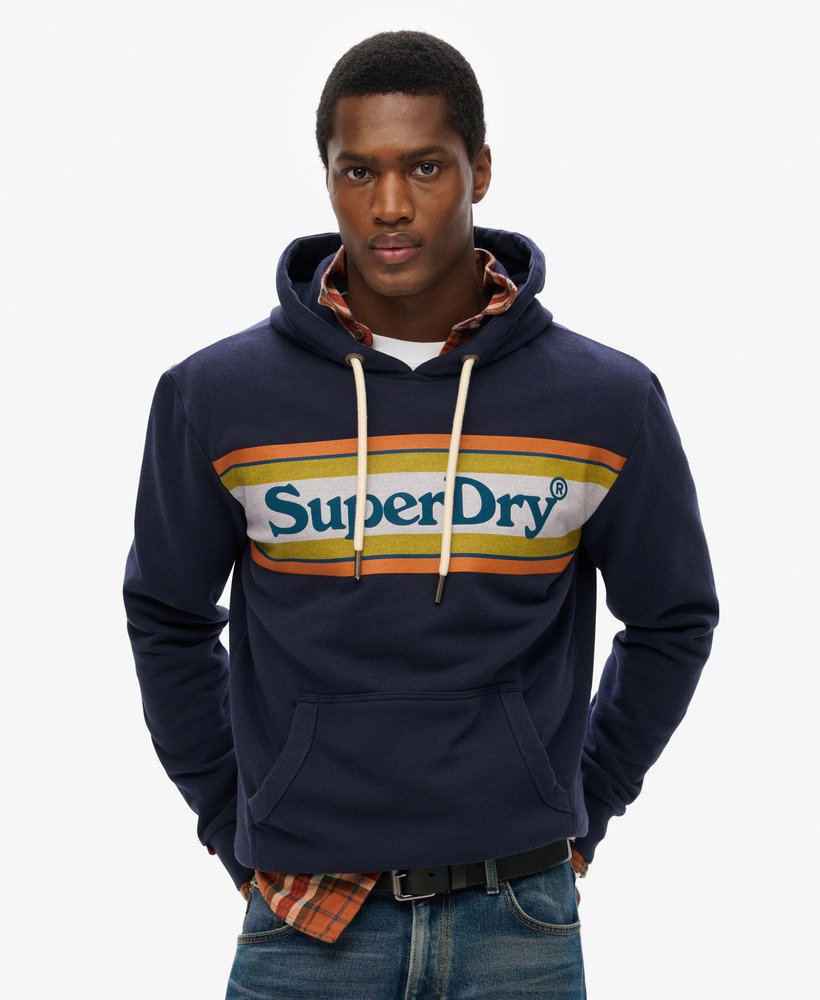 Superdry Venue Logo Stripe Relaxed Hoodie - Blue Navy Marl