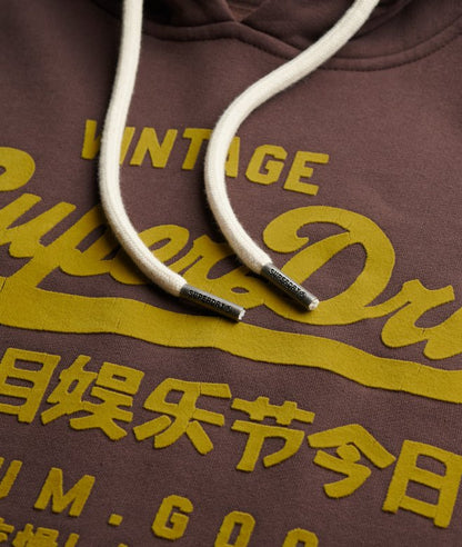 Superdry Vintage Logo Tonal Relaxed Hoodie - Coffee Bean Brown