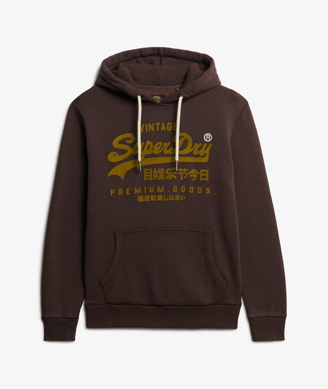 Superdry Vintage Logo Tonal Relaxed Hoodie - Coffee Bean Brown