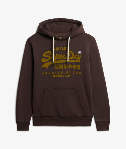 Superdry Vintage Logo Tonal Relaxed Hoodie - Coffee Bean Brown