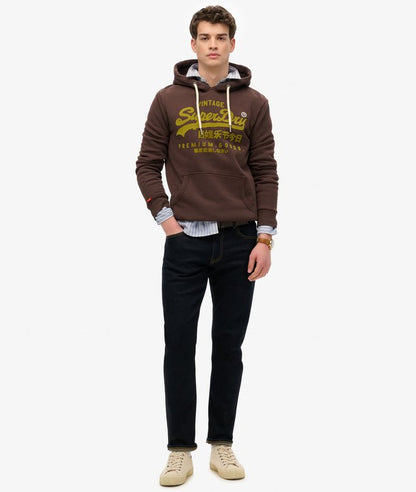 Superdry Vintage Logo Tonal Relaxed Hoodie - Coffee Bean Brown
