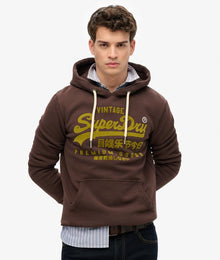 Superdry Vintage Logo Tonal Relaxed Hoodie - Coffee Bean Brown