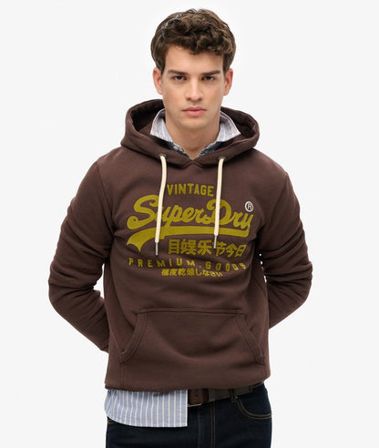 Superdry Vintage Logo Tonal Relaxed Hoodie - Coffee Bean Brown