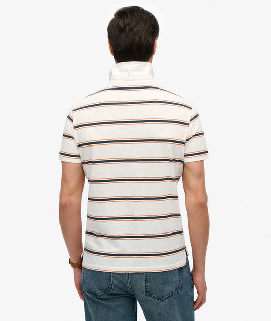 Superdry Lightweight Stripe Jersey Polo Shirt - Brilliant White