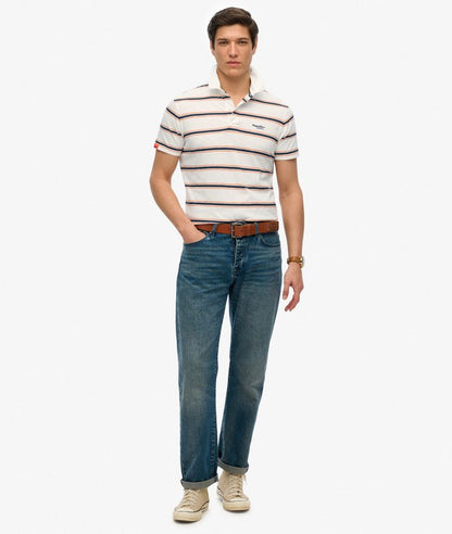 Superdry Lightweight Stripe Jersey Polo Shirt - Brilliant White