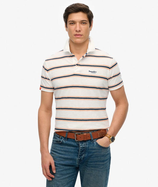 Superdry Lightweight Stripe Jersey Polo Shirt - Brilliant White