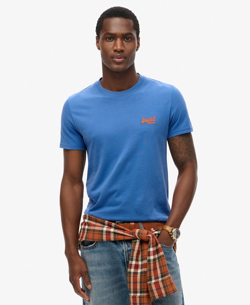 Superdry Cotton Essential Logo Embroidered T-Shirt - Monaco Blue/Red