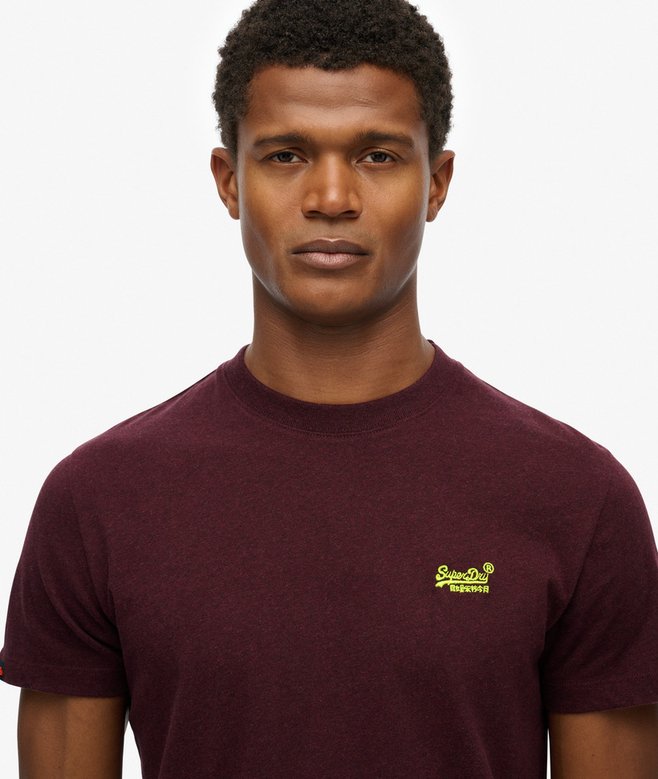 Superdry Cotton Essential Logo Embroidered T-Shirt - Tawny Port Marl/ Fluro Yellow