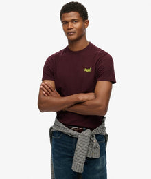 Superdry Cotton Essential Logo Embroidered T-Shirt - Tawny Port Marl/ Fluro Yellow