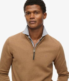 Superdry Essential Cotton Half Zip Sweater - Carbon Brown Marl