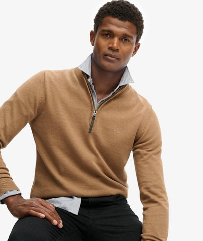 Superdry Essential Cotton Half Zip Sweater - Carbon Brown Marl