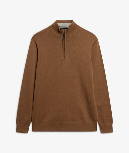 Superdry Essential Cotton Half Zip Sweater - Carbon Brown Marl