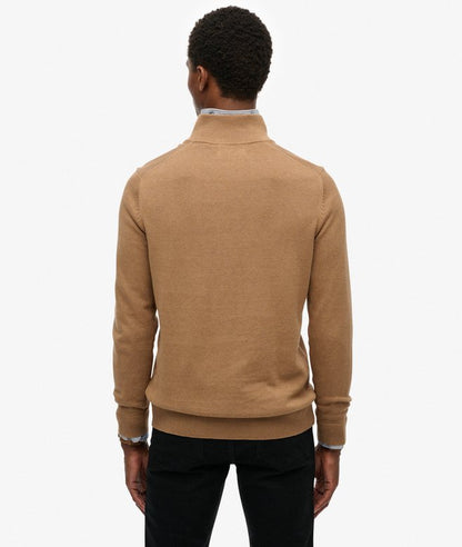 Superdry Essential Cotton Half Zip Sweater - Carbon Brown Marl