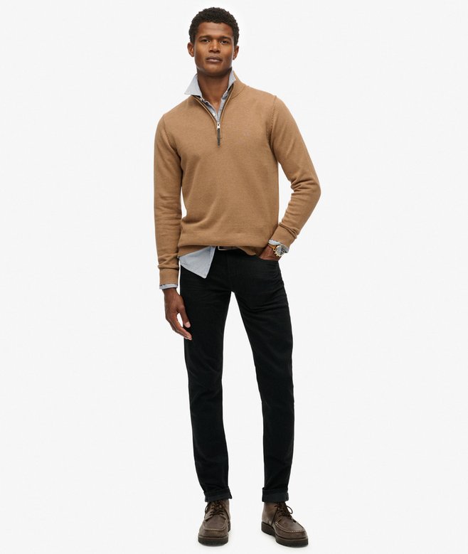 Superdry Essential Cotton Half Zip Sweater - Carbon Brown Marl