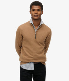 Superdry Essential Cotton Half Zip Sweater - Carbon Brown Marl