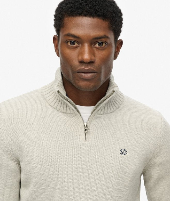 Superdry Cotton Half Zip Knit - Grey Marl