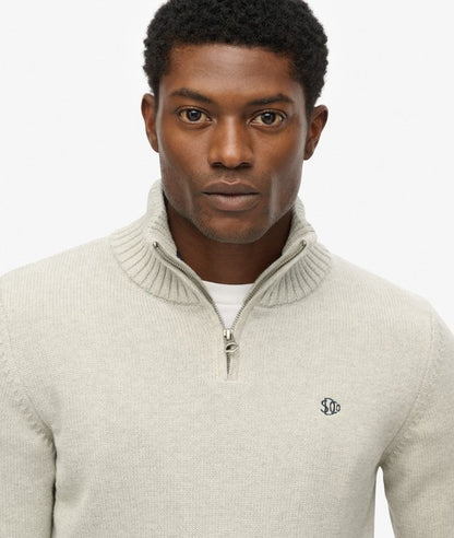 Superdry Cotton Half Zip Knit - Grey Marl