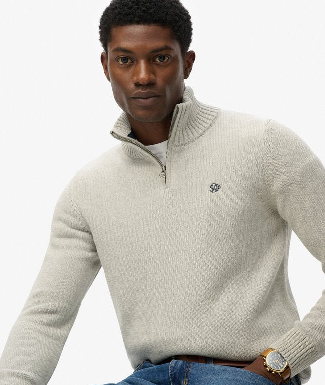 Superdry Cotton Half Zip Knit - Grey Marl