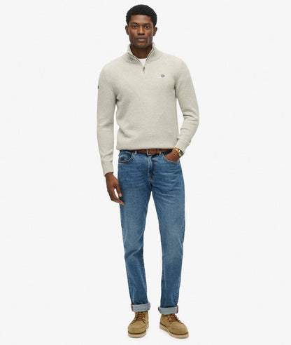Superdry Cotton Half Zip Knit - Grey Marl