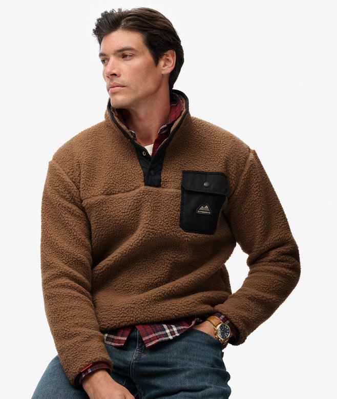 Superdry Fuji Fleece Half Zip Sweatshirt - Pecan Brown