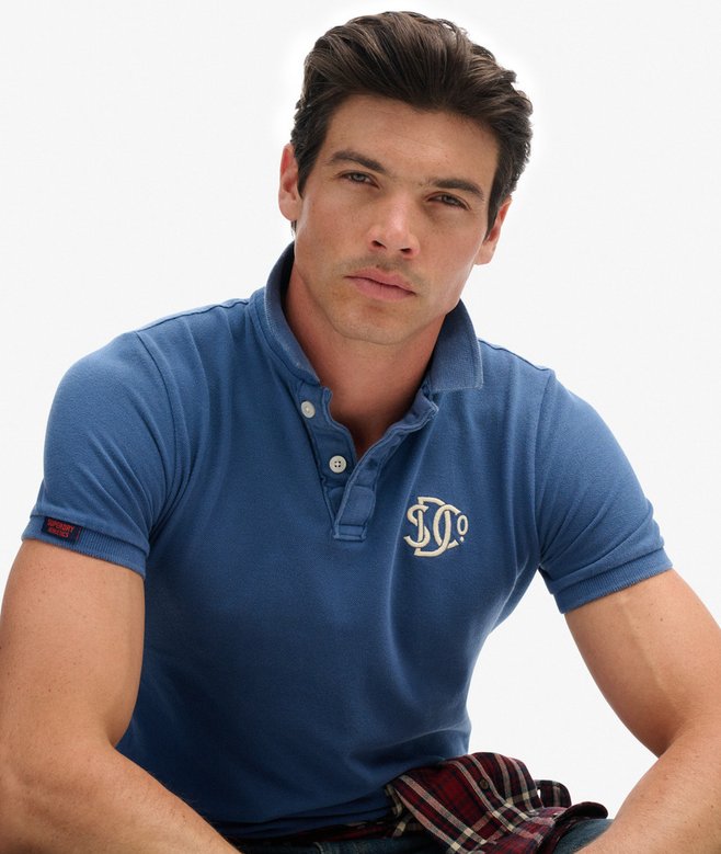 Superdry Vintage Athletic Embroidered Pol Shirt - Bay Blue