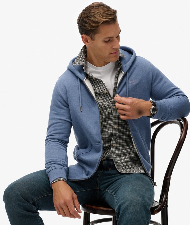 Superdry Essential Logo Full Zip Hoodie - Jeans Blue Marl