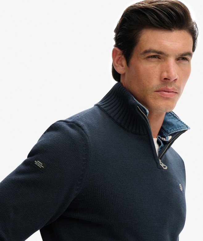 Superdry Cotton Half Zip Knit - Navy