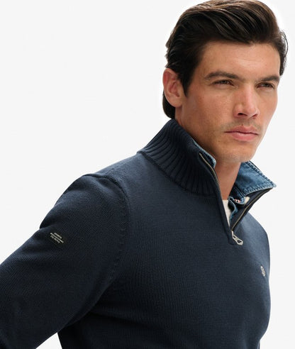 Superdry Cotton Half Zip Knit - Navy
