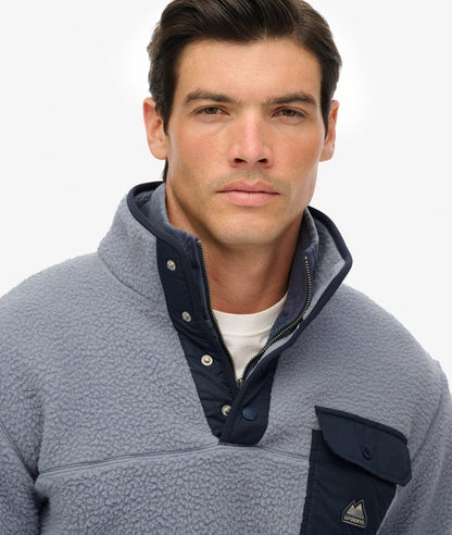 Superdry Fuji Fleece Half Zip Sweatshirt - Wash Denim Blue