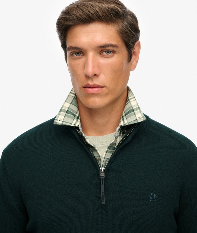 Superdry Essential Cotton Half Zip Sweater - Enamel Green Marl