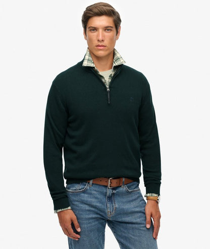 Superdry Essential Cotton Half Zip Sweater - Enamel Green Marl