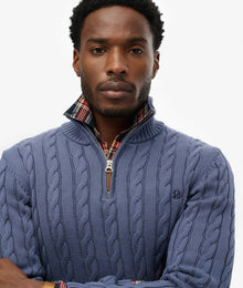 Superdry Cotton Classic Cable Half Zip - Soft Navy