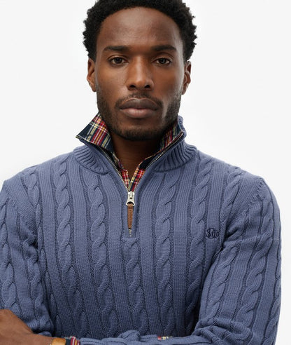 Superdry Cotton Classic Cable Half Zip - Soft Navy