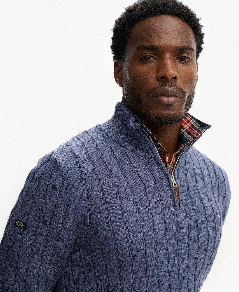 Superdry Cotton Classic Cable Half Zip - Soft Navy