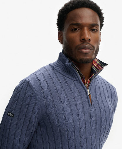 Superdry Cotton Classic Cable Half Zip - Soft Navy