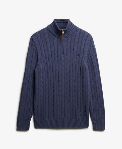 Superdry Cotton Classic Cable Half Zip - Soft Navy