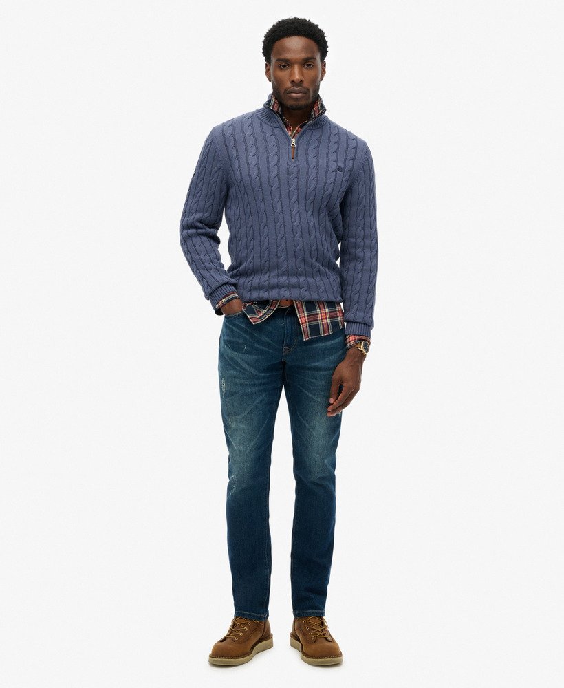 Superdry Cotton Classic Cable Half Zip - Soft Navy