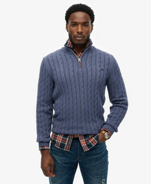 Superdry Cotton Classic Cable Half Zip - Soft Navy