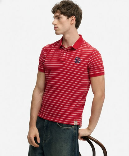 Superdry Vintage Stripe Jersey Polo Shirt - Red Stripe