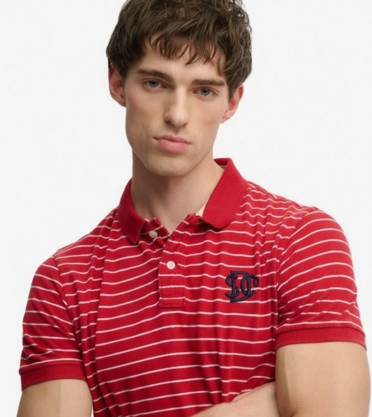 Superdry Vintage Stripe Jersey Polo Shirt - Red Stripe