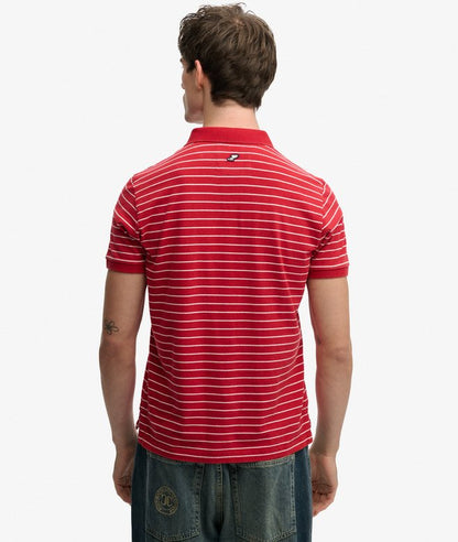 Superdry Vintage Stripe Jersey Polo Shirt - Red Stripe