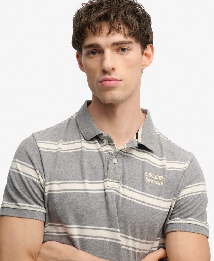 Superdry Vintage Stripe Jersey Polo Shirt - Griffin Grey Marl Stripe