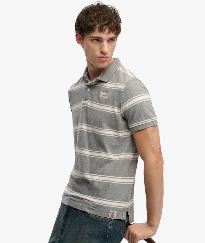 Superdry Vintage Stripe Jersey Polo Shirt - Griffin Grey Marl Stripe